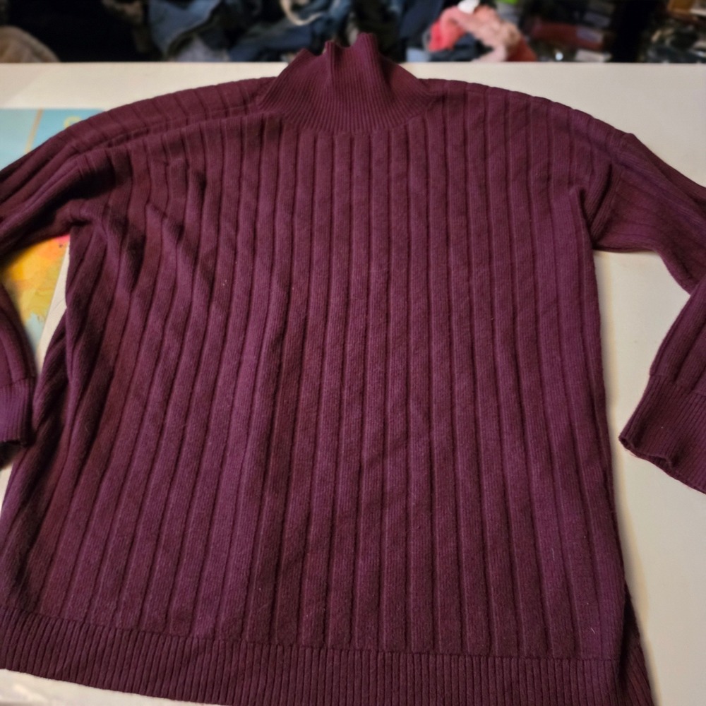 Nordstrom Mens Ribbed Mock Neck Sweater Burgundy Plum Lenzing Ecovero Large